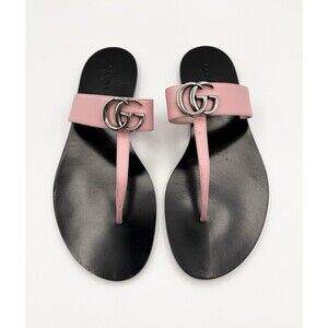 Gucci Pink Marmont Leather Thong Sandals w/ GG Double G Logo Size EU 39